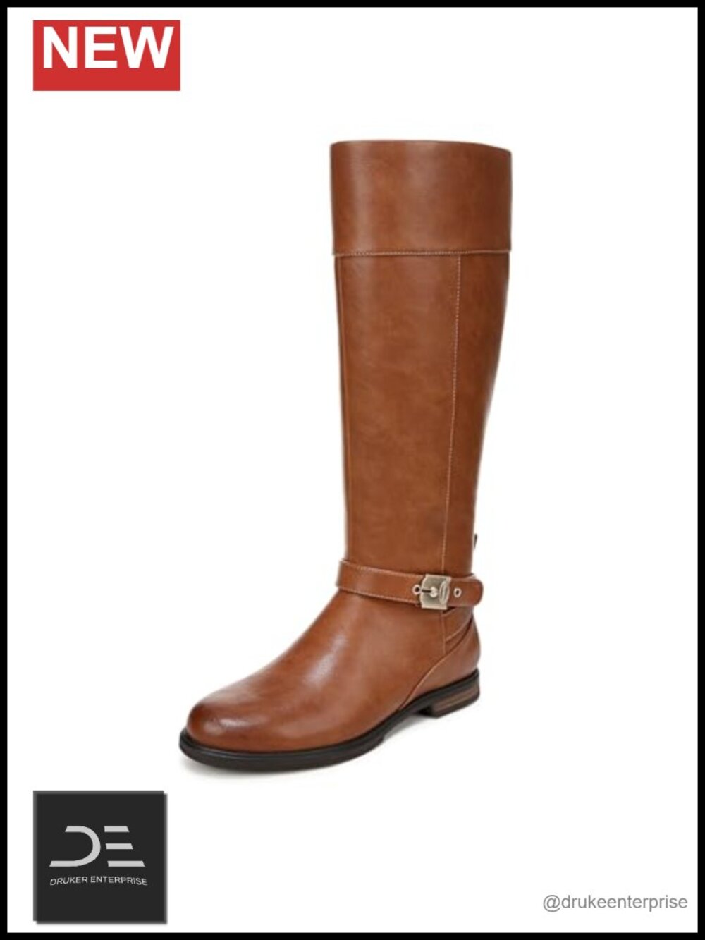 Women's Knee High Boots Faux Leather Wide Calf Zip Block Heel